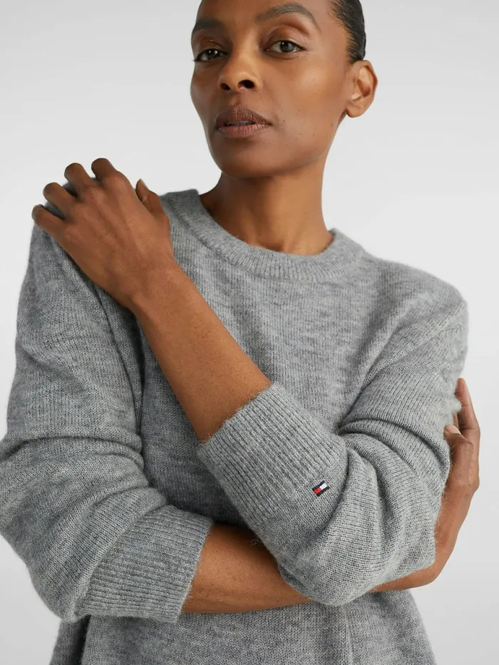 Tommy Hilfiger Alpaca Wool Oversized Jumper Medium Grey Heather Womens Knitwear For Sale