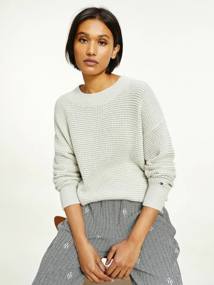 Tommy Hilfiger Alpaca Wool Relaxed Fit Jumper Light Grey HeatherEcru Swt Womens Knitwear Fashion Tommy Hilfiger Alpaca Wool Relaxed Fit Jumper Light Grey HeatherEcru Swt Womens Knitwear Fashion