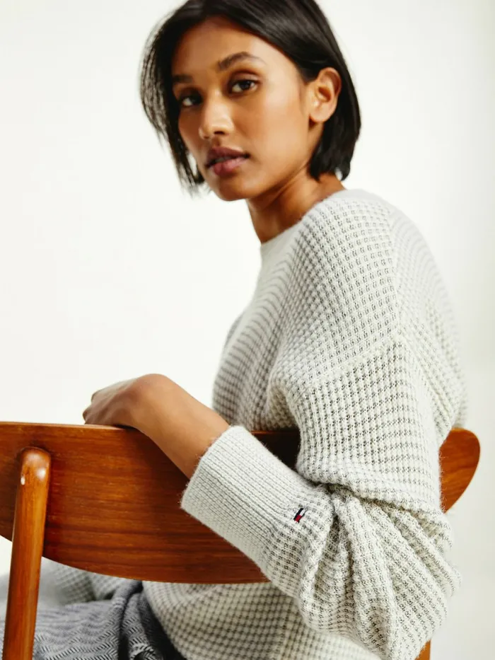 Tommy Hilfiger Alpaca Wool Relaxed Fit Jumper Light Grey HeatherEcru Swt Womens Knitwear Fashion