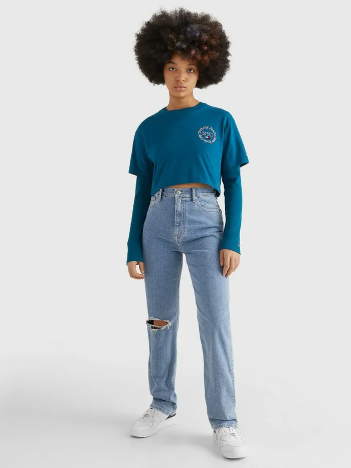 Tommy Hilfiger Back Circle Logo Cropped TShirt Petrol Womens TShirts Near Me