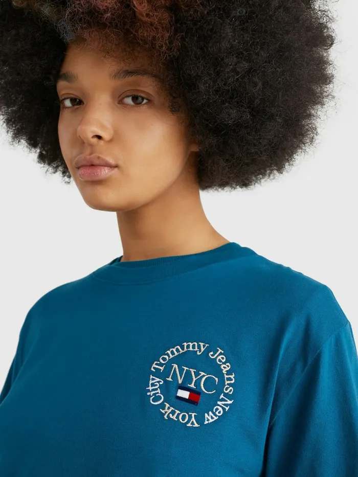 Tommy Hilfiger Back Circle Logo Cropped TShirt Petrol Womens TShirts Near Me