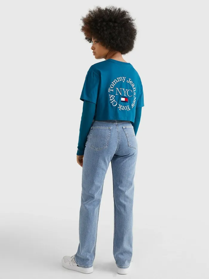 Tommy Hilfiger Back Circle Logo Cropped TShirt Petrol Womens TShirts Near Me