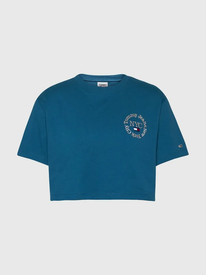 Tommy Hilfiger Back Circle Logo Cropped TShirt Petrol Womens TShirts Near Me