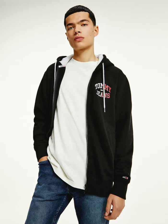 Tommy Hilfiger Back Logo ZipThru Hoody Black Mens Sweatshirts and Hoodies Gift for Friend Tommy Hilfiger Back Logo ZipThru Hoody Black Mens Sweatshirts and Hoodies Gift for Friend