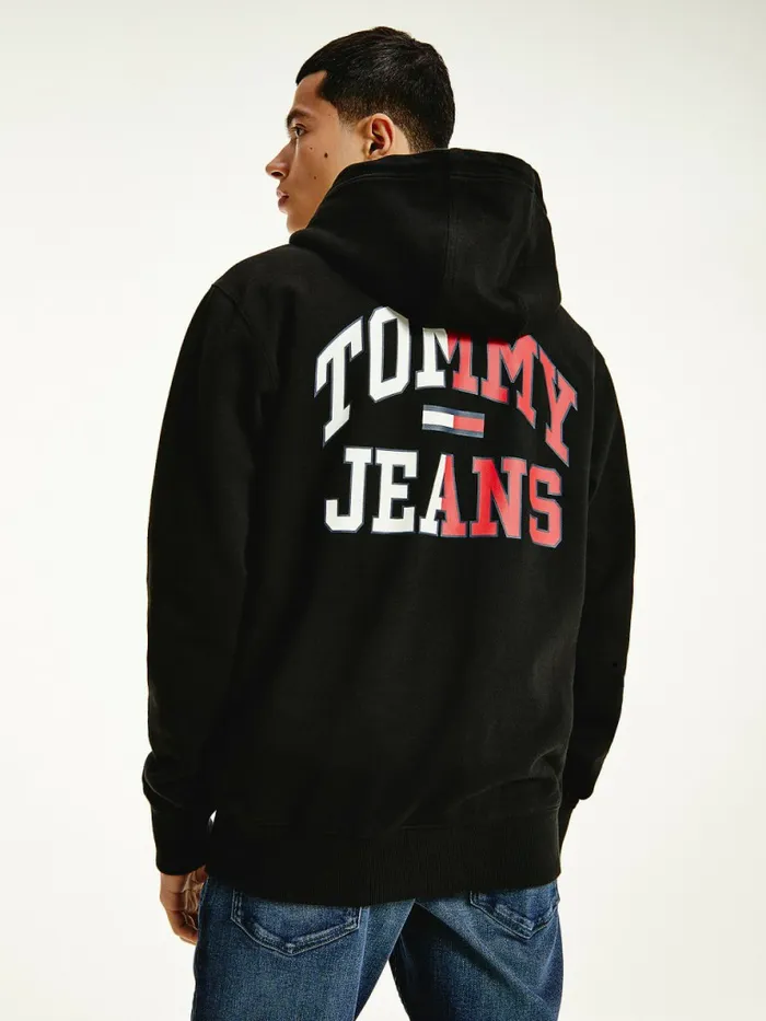 Tommy Hilfiger Back Logo ZipThru Hoody Black Mens Sweatshirts and Hoodies Gift for Friend