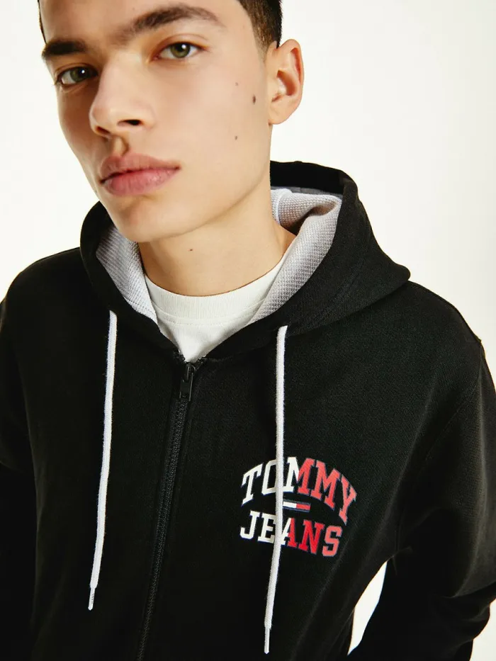 Tommy Hilfiger Back Logo ZipThru Hoody Black Mens Sweatshirts and Hoodies Gift for Friend