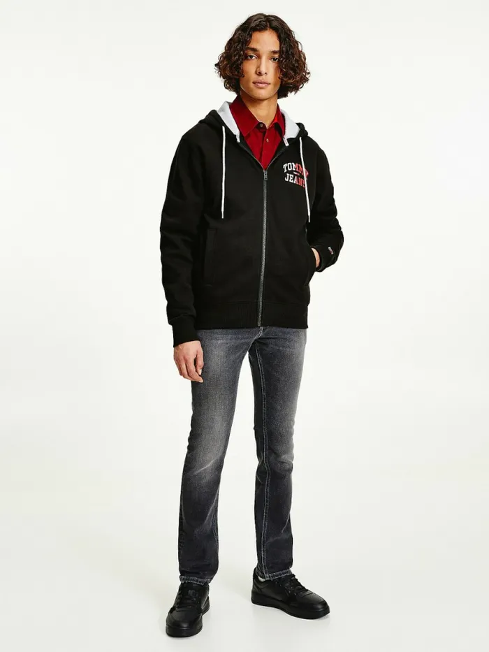 Tommy Hilfiger Back Logo ZipThru Hoody Black Mens Sweatshirts and Hoodies Gift for Friend