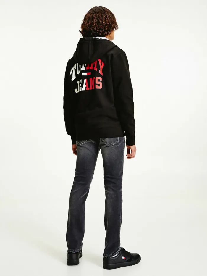 Tommy Hilfiger Back Logo ZipThru Hoody Black Mens Sweatshirts and Hoodies Gift for Friend