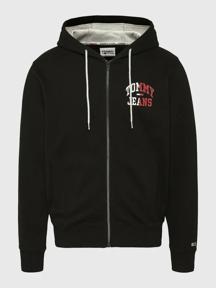 Tommy Hilfiger Back Logo ZipThru Hoody Black Mens Sweatshirts and Hoodies Gift for Friend