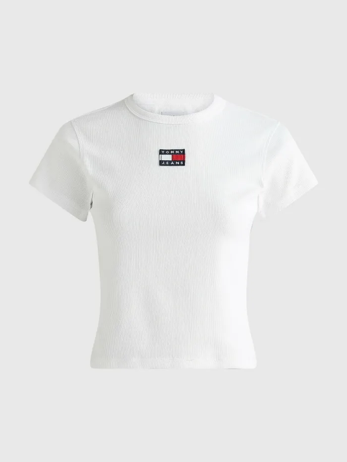 Tommy Hilfiger Badge Crop Top White Womens TShirts Gift Ideas