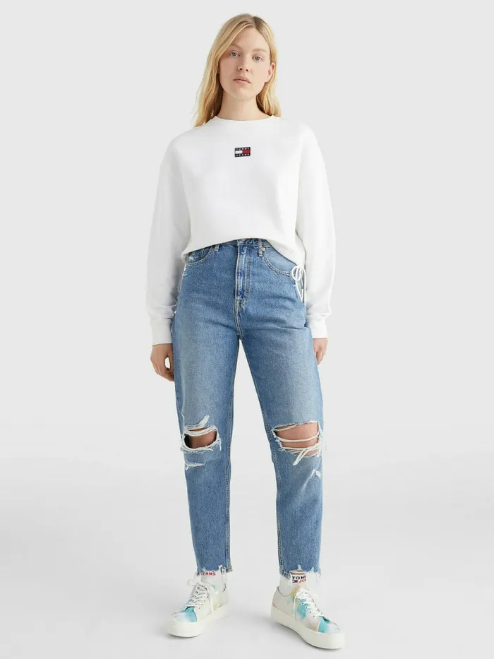 Tommy Hilfiger Badge Cropped Drawstring Sweatshirt White Womens Sweatshirts and Hoodies Near Me