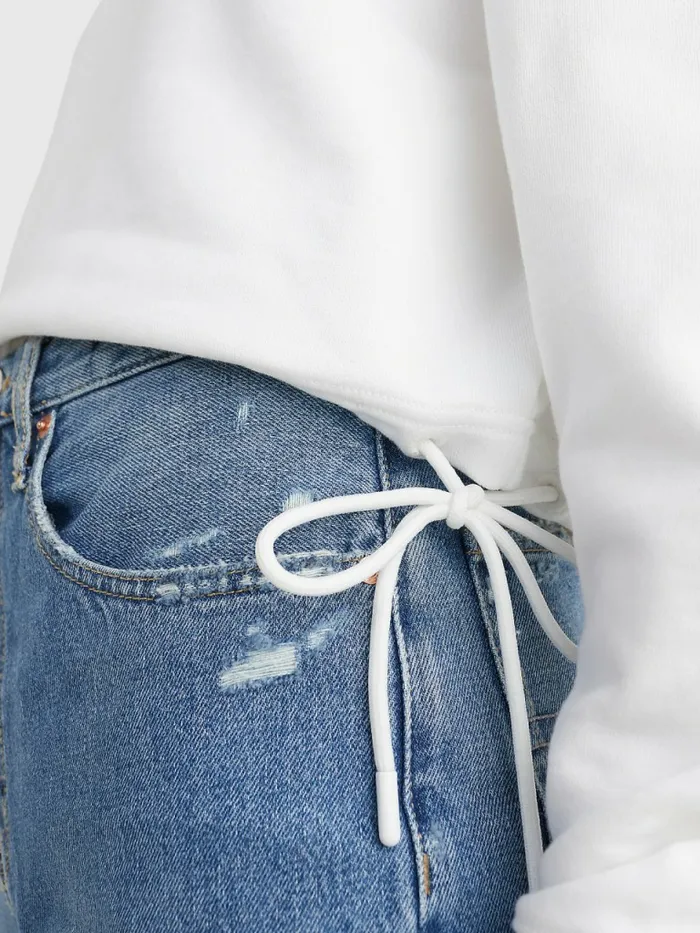 Tommy Hilfiger Badge Cropped Drawstring Sweatshirt White Womens Sweatshirts and Hoodies Near Me