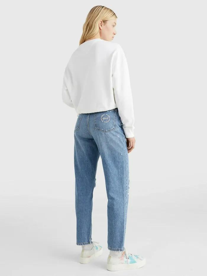 Tommy Hilfiger Badge Cropped Drawstring Sweatshirt White Womens Sweatshirts and Hoodies Near Me