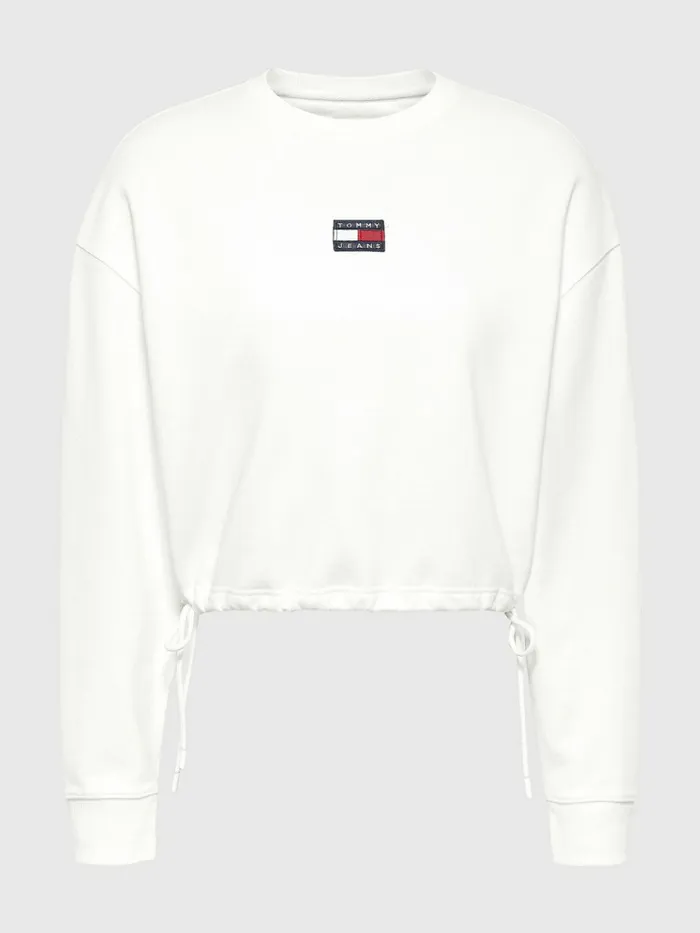 Tommy Hilfiger Badge Cropped Drawstring Sweatshirt White Womens Sweatshirts and Hoodies Near Me