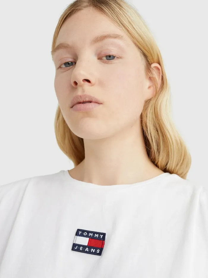 Tommy Hilfiger Badge Cropped Fit Tank Top White Womens TShirts Popular