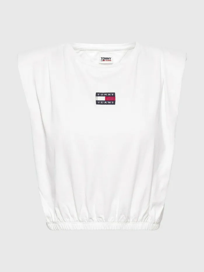Tommy Hilfiger Badge Cropped Fit Tank Top White Womens TShirts Popular