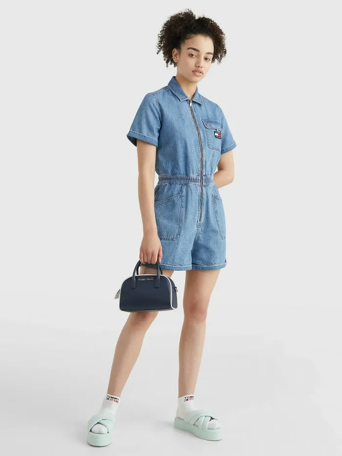Tommy Hilfiger Badge Denim Playsuit Denim Medium Womens Dresses and Jumpsuits Casaul