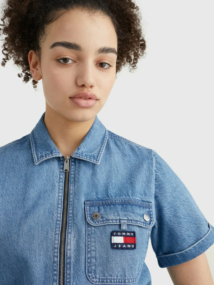 Tommy Hilfiger Badge Denim Playsuit Denim Medium Womens Dresses and Jumpsuits Casaul