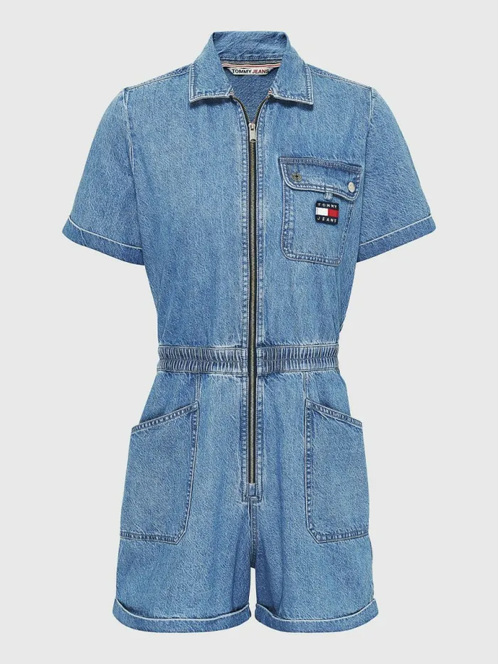 Tommy Hilfiger Badge Denim Playsuit Denim Medium Womens Dresses and Jumpsuits Casaul