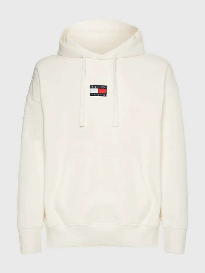 Tommy Hilfiger Badge Fleece Hoody Ancient White Mens Sweatshirts and Hoodies Online