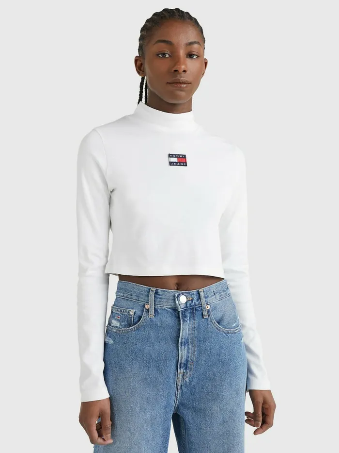 Tommy Hilfiger Badge Mock Turtleneck Long Sleeve TShirt White Womens TShirts Fashion Tommy Hilfiger Badge Mock Turtleneck Long Sleeve TShirt White Womens TShirts Fashion