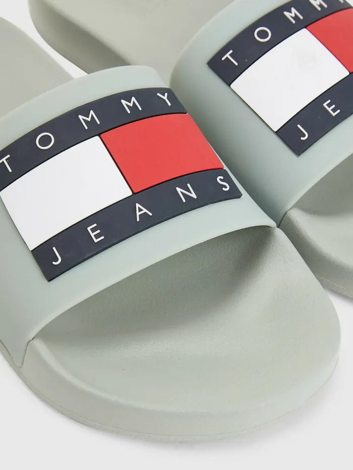 Tommy Hilfiger Badge Pool Slides Faded Willow Mens Sandals Sliders and Flip Flops Popular