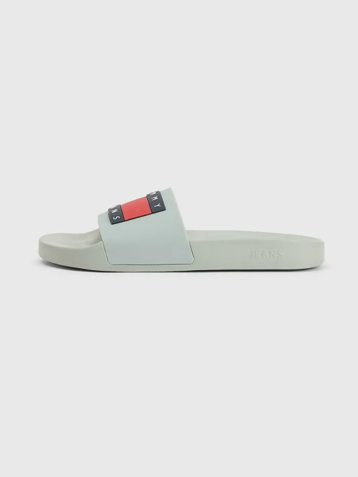 Tommy Hilfiger Badge Pool Slides Faded Willow Mens Sandals Sliders and Flip Flops Popular