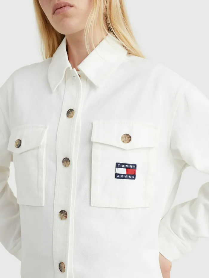 Tommy Hilfiger Badge Surplus Overshirt Ecru Womens Shirts and Blouses Gift 4 You
