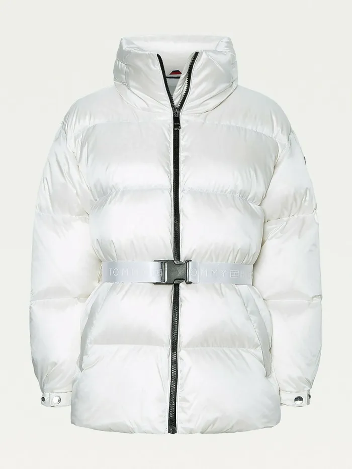 Tommy Hilfiger Belted Down Padded Jacket Th Optic White Womens Coats and Jackets Fashion