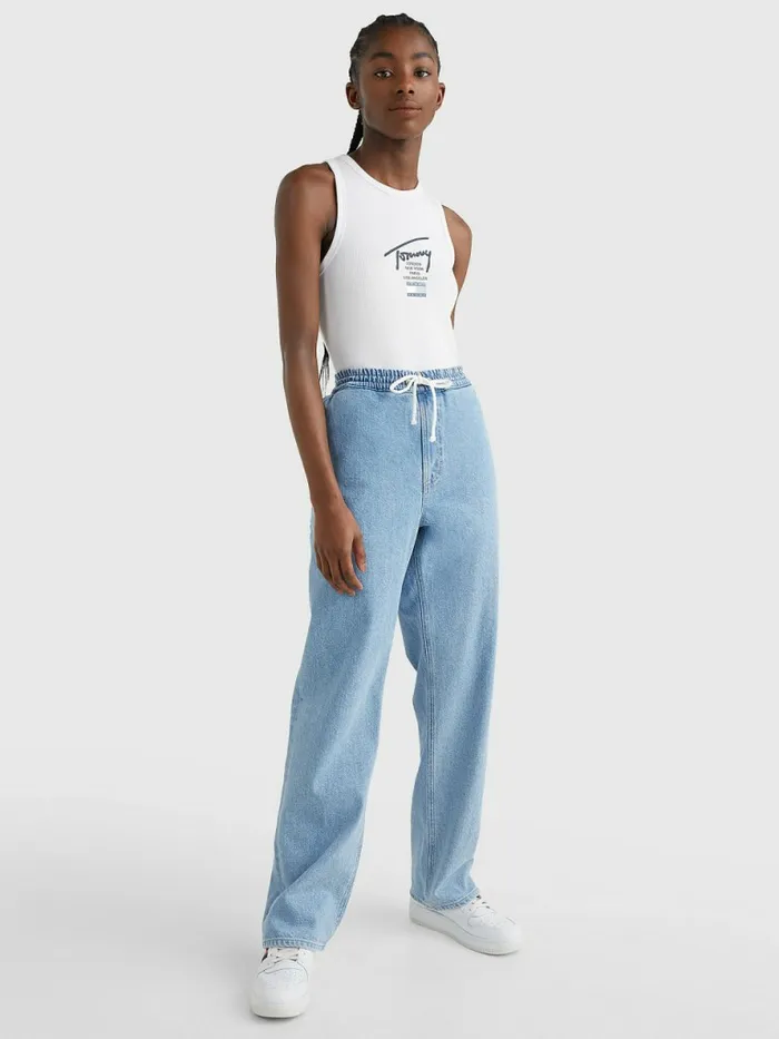 Tommy Hilfiger Betsy Drawstring Faded Jogger Jeans Denim Light Womens Jeans For Sale