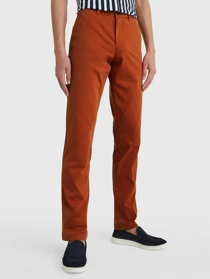 Tommy Hilfiger Bleecker Satin Slim Fit Chinos Cinnabar Red Mens Trousers