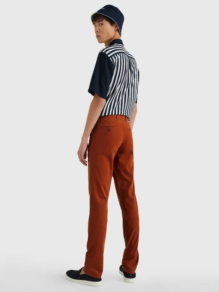 Tommy Hilfiger Bleecker Satin Slim Fit Chinos Cinnabar Red Mens Trousers