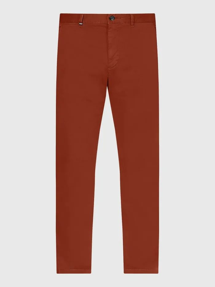 Tommy Hilfiger Bleecker Satin Slim Fit Chinos Cinnabar Red Mens Trousers