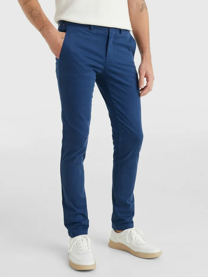 Tommy Hilfiger Bleecker Satin Slim Fit Chinos Twilight Indigo Mens Trousers