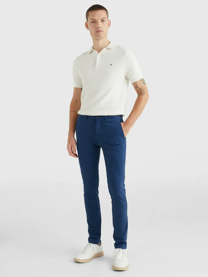 Tommy Hilfiger Bleecker Satin Slim Fit Chinos Twilight Indigo Mens Trousers