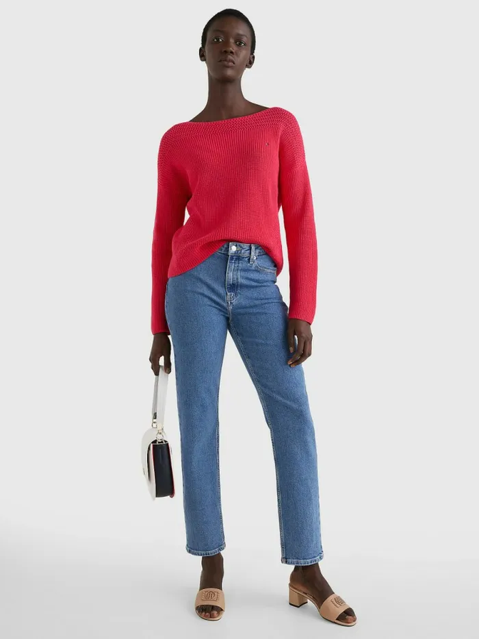 Tommy Hilfiger Boat Neck Relaxed Fit Jumper Pink Splendor Womens Knitwear Online