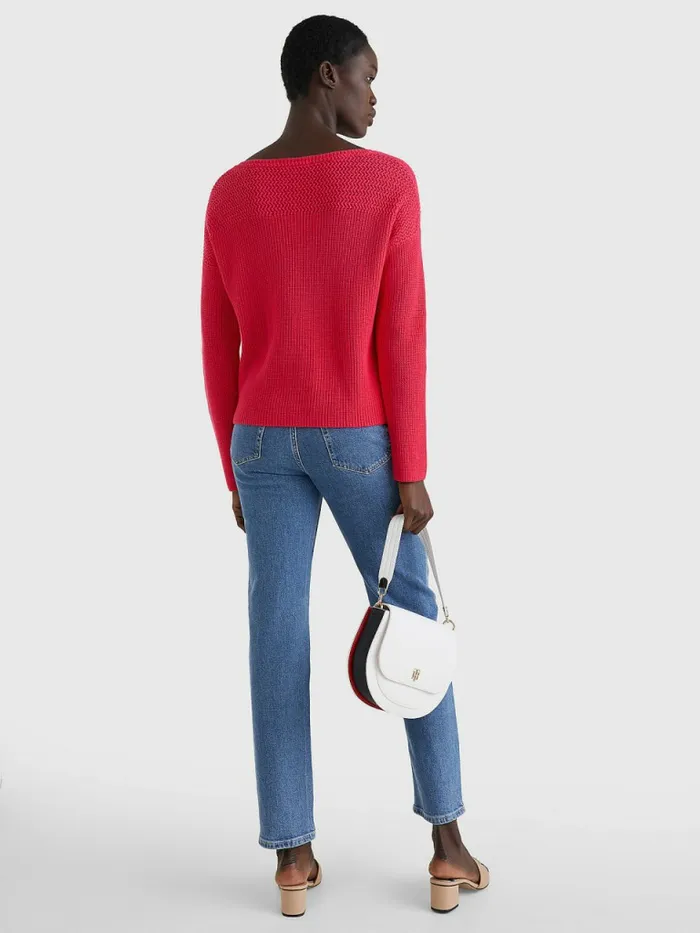Tommy Hilfiger Boat Neck Relaxed Fit Jumper Pink Splendor Womens Knitwear Online