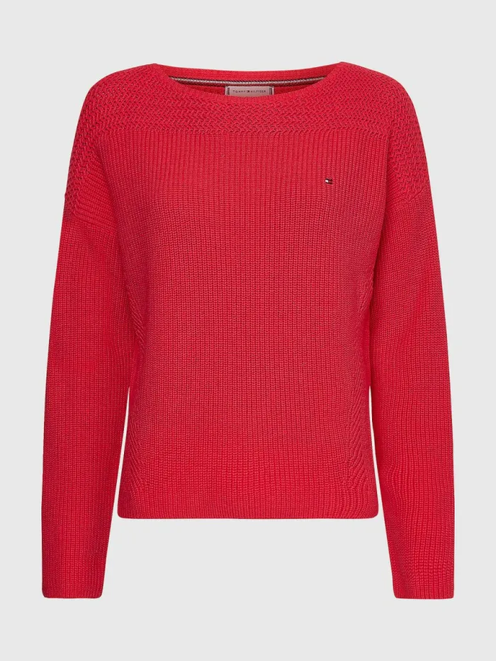Tommy Hilfiger Boat Neck Relaxed Fit Jumper Pink Splendor Womens Knitwear Online