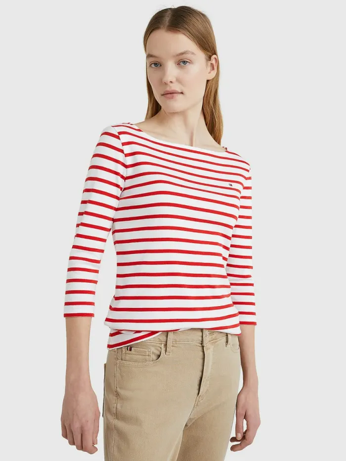 Tommy Hilfiger Boat Neck ThreeQuarter Sleeve TShirt Breton StpWhite Fireworks Womens TShirts Gift for Friend Tommy Hilfiger Boat Neck ThreeQuarter Sleeve TShirt Breton StpWhite Fireworks Womens TShirts Gift for Friend