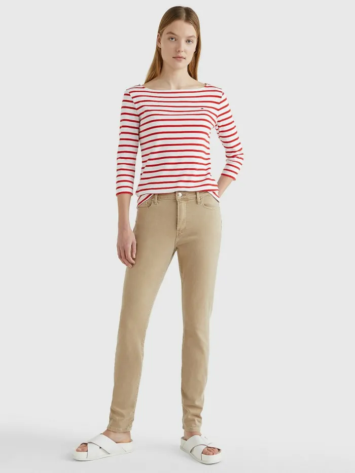 Tommy Hilfiger Boat Neck ThreeQuarter Sleeve TShirt Breton StpWhite Fireworks Womens TShirts Gift for Friend