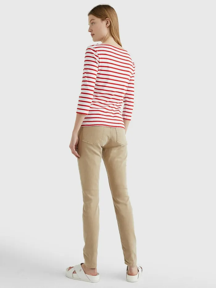 Tommy Hilfiger Boat Neck ThreeQuarter Sleeve TShirt Breton StpWhite Fireworks Womens TShirts Gift for Friend