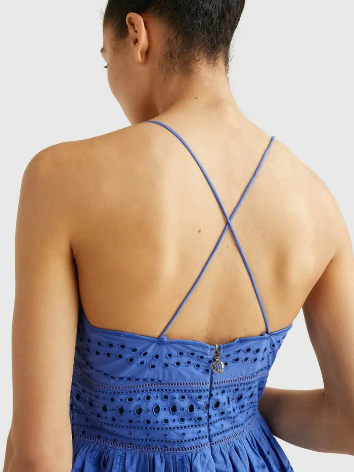 Tommy Hilfiger Broderie Anglaise Fit And Flare Dress Verona Blue Womens Dresses and Jumpsuits Online