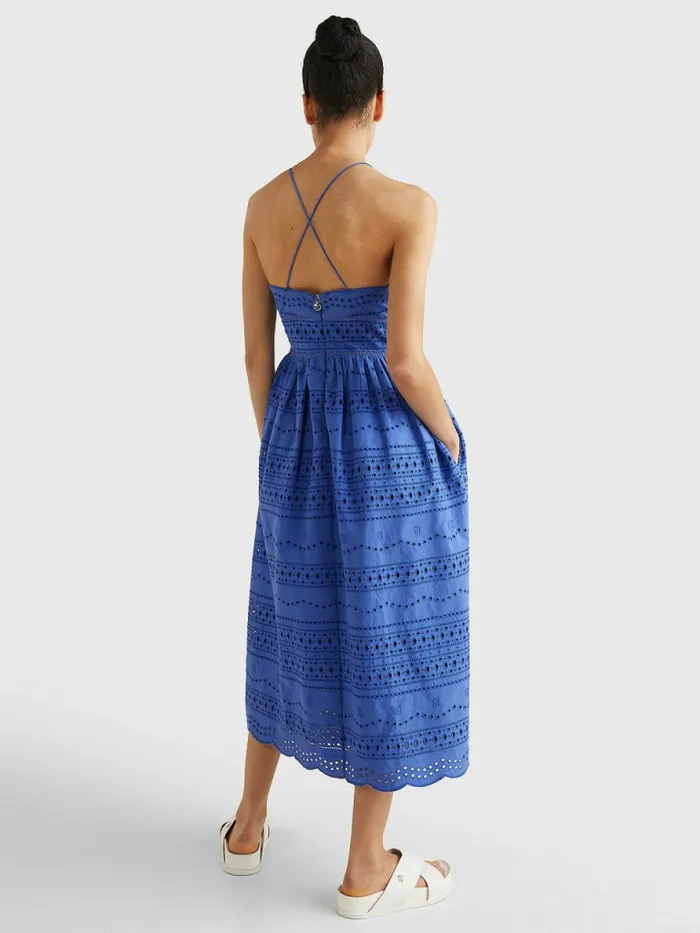 Tommy Hilfiger Broderie Anglaise Fit And Flare Dress Verona Blue Womens Dresses and Jumpsuits Online