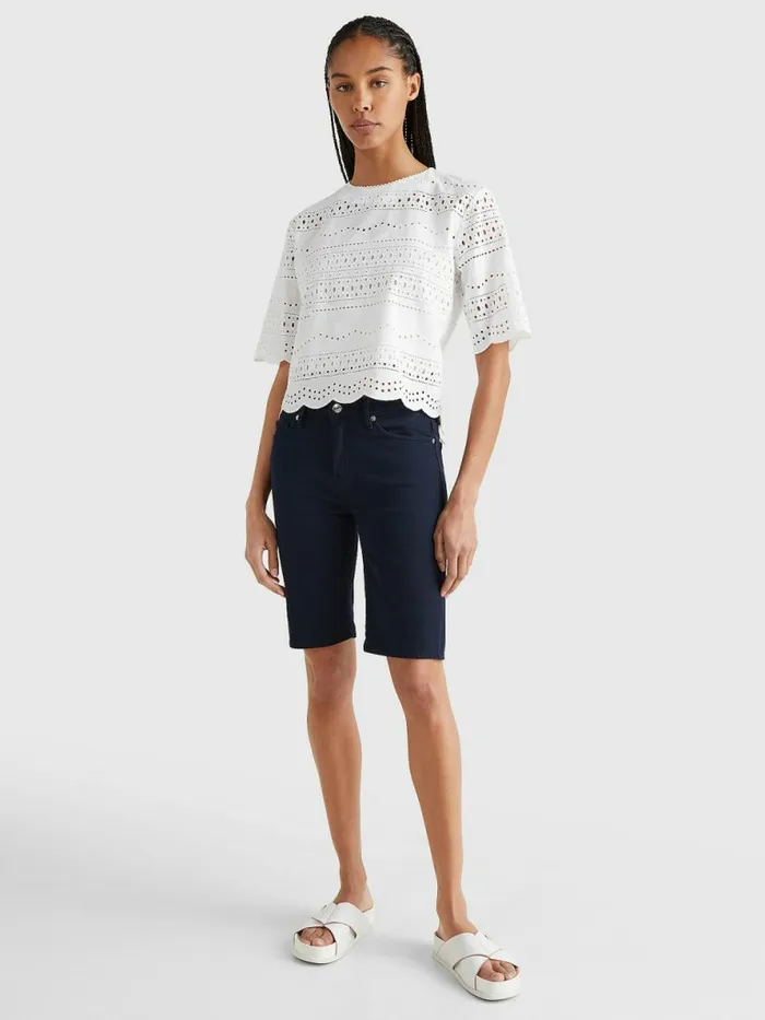Tommy Hilfiger Broderie Anglaise Relaxed Fit Blouse Th Optic White Womens Shirts and Blouses For Sale