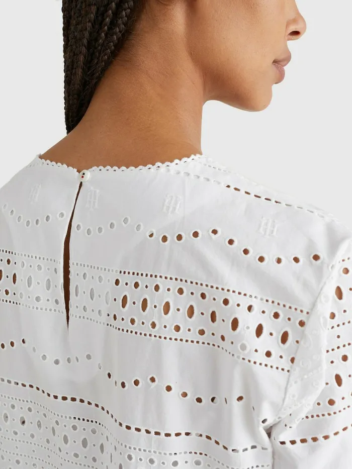 Tommy Hilfiger Broderie Anglaise Relaxed Fit Blouse Th Optic White Womens Shirts and Blouses For Sale