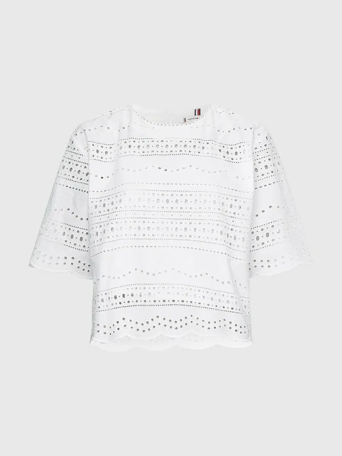 Tommy Hilfiger Broderie Anglaise Relaxed Fit Blouse Th Optic White Womens Shirts and Blouses For Sale