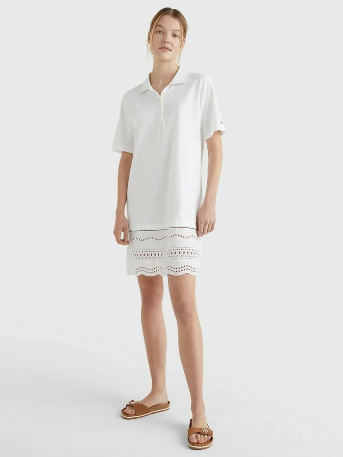 Tommy Hilfiger Broderie Anglaise Relaxed Fit Polo Dress White Womens Dresses and Jumpsuits Near Me