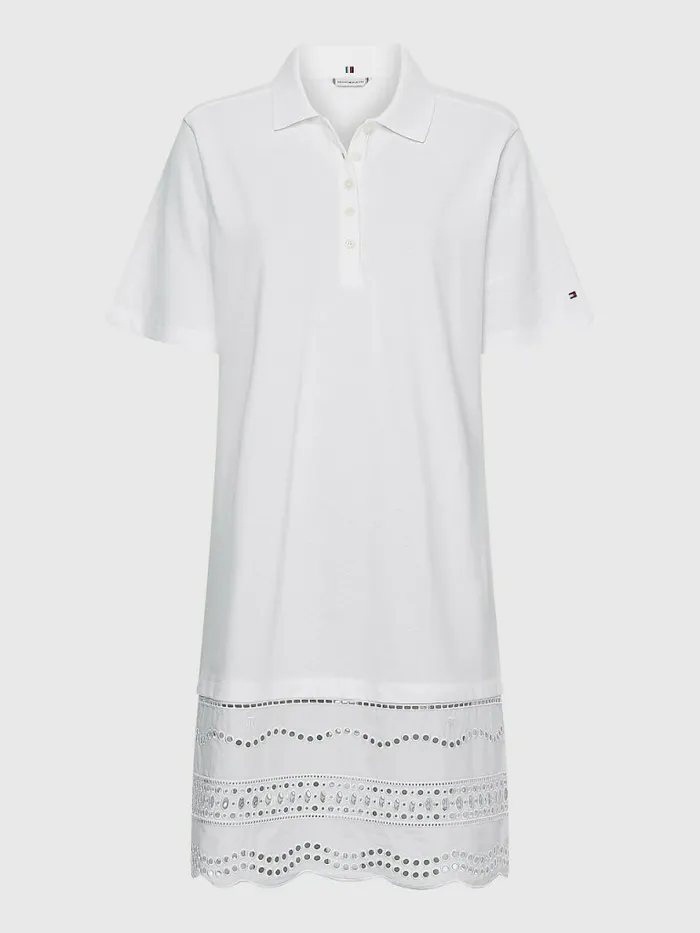Tommy Hilfiger Broderie Anglaise Relaxed Fit Polo Dress White Womens Dresses and Jumpsuits Near Me