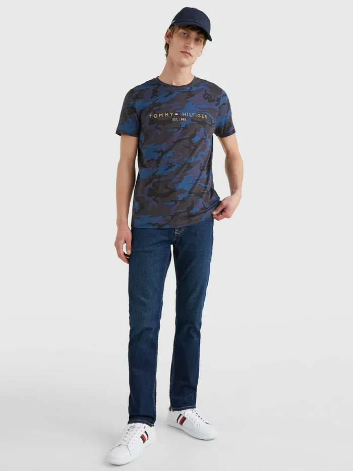Tommy Hilfiger Camo Print Logo TShirt Navy Camo Mens TShirts Fashion