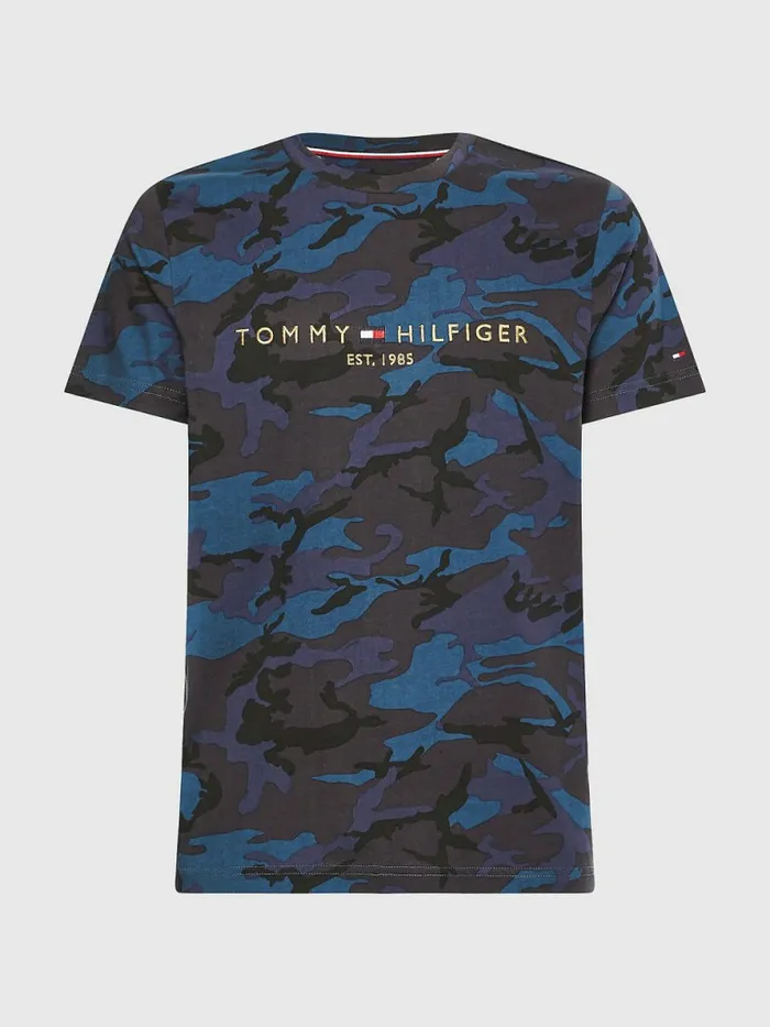 Tommy Hilfiger Camo Print Logo TShirt Navy Camo Mens TShirts Fashion
